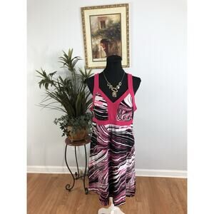 TEK GEAR Dry Tek Pink Black Striped Athletic Stretch Sleeveless Dress Size L